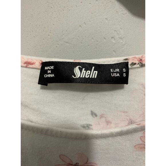 Floral Print White & Pink Peplum Top With Bell Sleeves - Picture 3 of 3